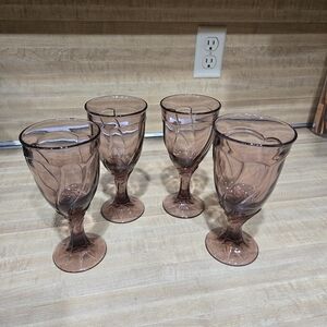 80s Noritake SWEET SWIRL Set of 4 VTG Cranberry Plum Colored Goblet Glass